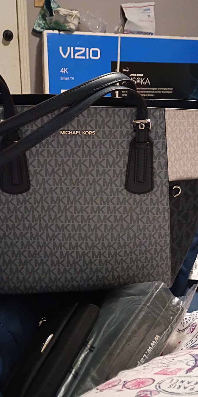 Michael Kors Gray MK Logo Tote with Black Trim